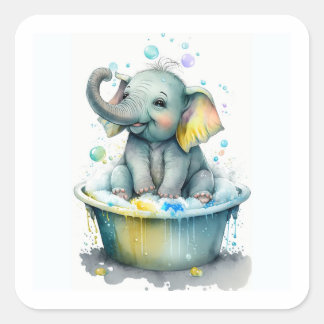 Cuadrada Elefante bebé - Pegatina de la Plaza de la Bañera