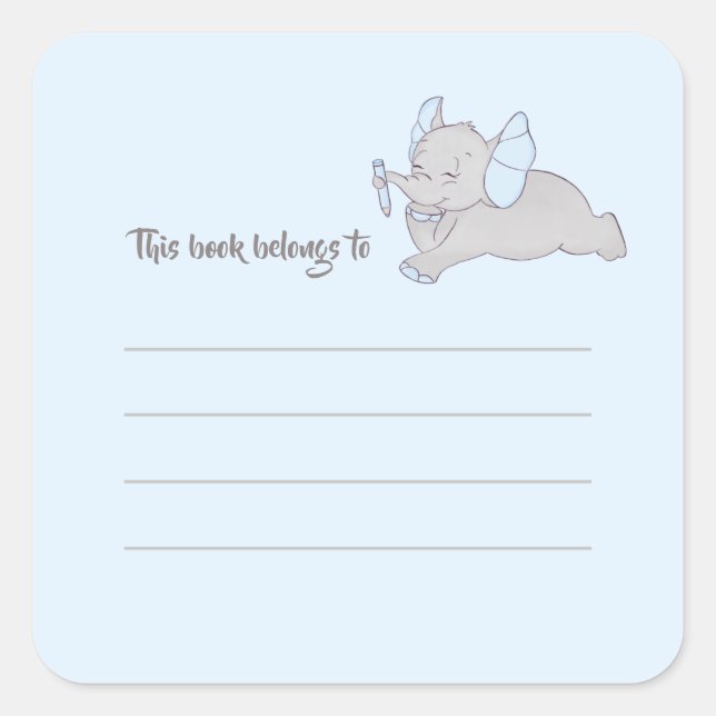 Cuadrada elefante de bebé lindo con pegatina de lápiz azul (Anverso)