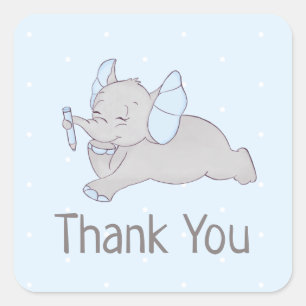 Cuadrada elefante de bebé lindo con Pegatina de lápiz azul