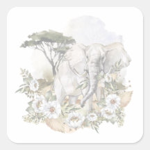 Elefante de color agua y Pegatina de flores blanca