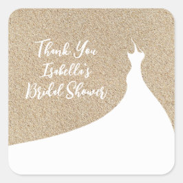 Cuadrada Elegante Beach Bridal Shower Pegatina blanco