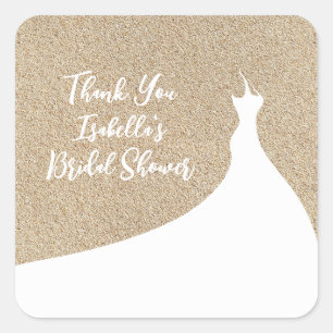 Cuadrada Elegante Beach Bridal Shower Pegatina blanco