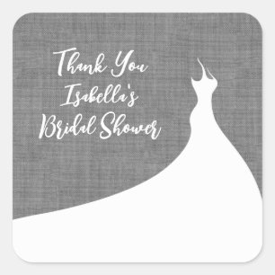 Cuadrada Elegante Bridal Shower Pegatina lino gris