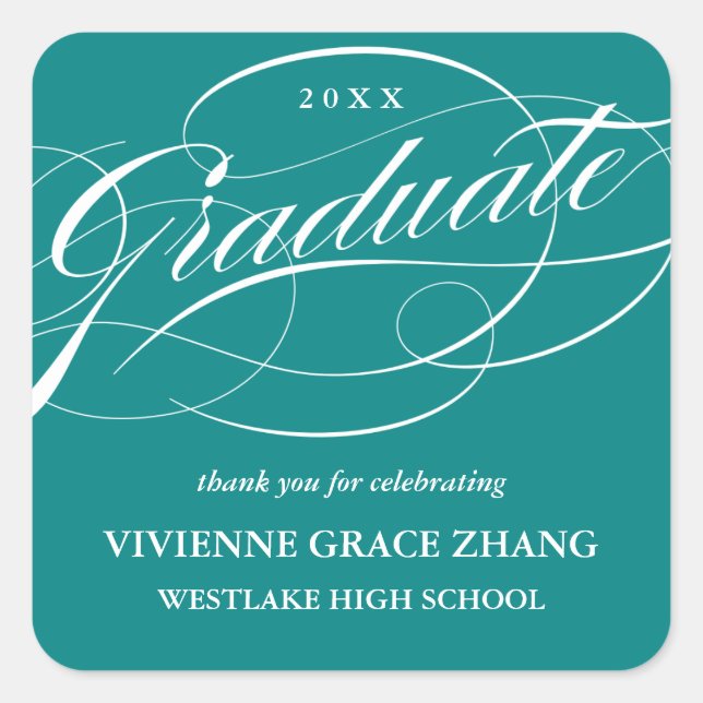 CUADRADA ELEGANTE GRADUADO DE SCRIPT GRACIAS PEGATINA (Anverso)