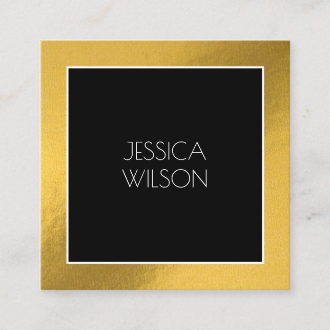 Cuadrada Elegante moda con tarjeta de visita negra de marco (Anverso)