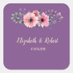 Cuadrada Elegante Pegatina Boda floral romántico