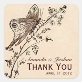 Cuadrada Elegante Pegatina Boda inspirado en la época de la