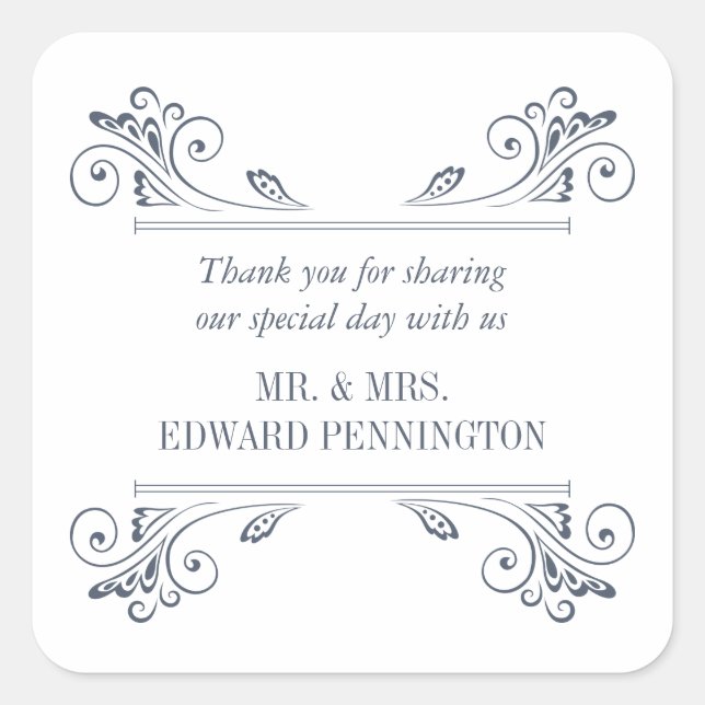 Cuadrada Elegante Pegatina Boda Sconce (Anverso)