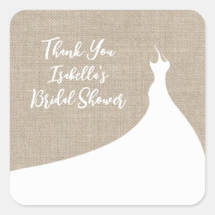 Cuadrada Elegante Pegatina Bridal Shower burlap