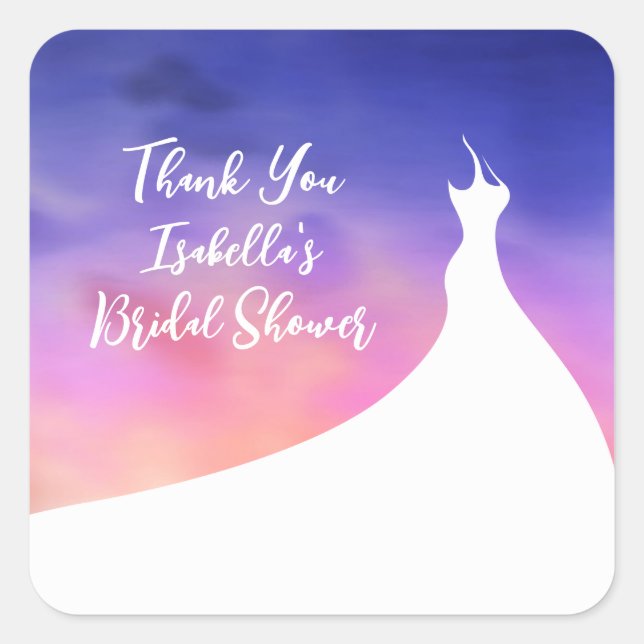 Cuadrada Elegante Pegatina Bridal Shower color de agua púrp (Anverso)