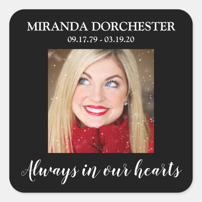 Cuadrada Elegante Pegatina cuadrado de funerales de foto ne (Anverso)