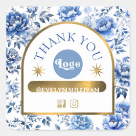 Cuadrada Elegante pegatina de flores azules chinoiserie