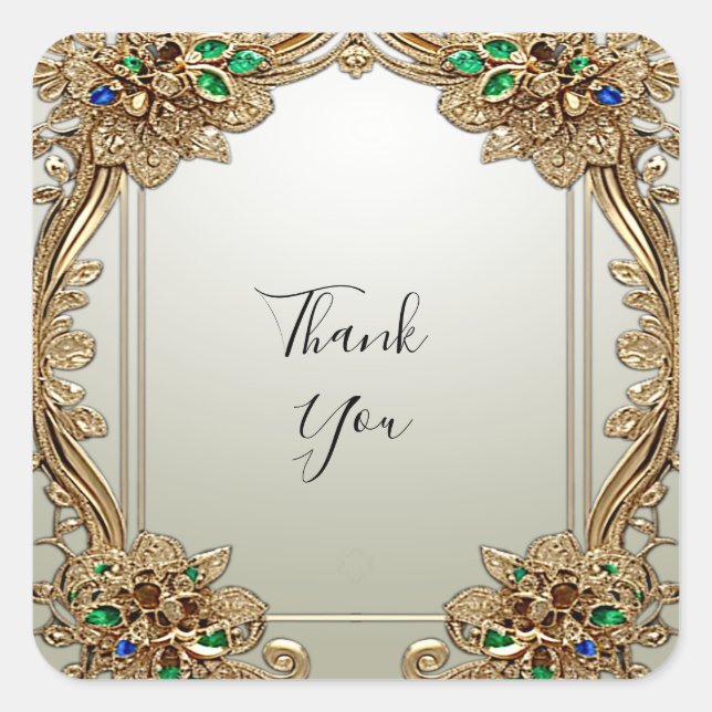 Cuadrada Elegante Pegatina del Ornato de Oro (Anverso)