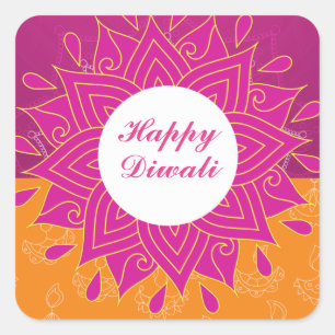 Cuadrada Elegante Pegatina feliz de la Plaza Diwali
