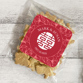 Cuadrada Elegante Pegatina floral tradicional Boda chino