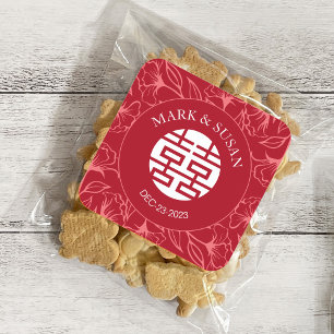 Cuadrada Elegante Pegatina floral tradicional Boda chino