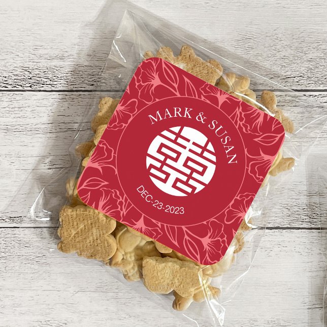 Cuadrada Elegante Pegatina floral tradicional Boda chino (Subido por el creador)