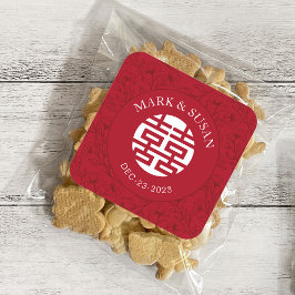 Cuadrada Elegante Pegatina floral tradicional Boda chino