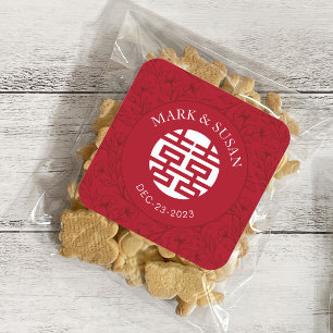 Cuadrada Elegante Pegatina floral tradicional Boda chino