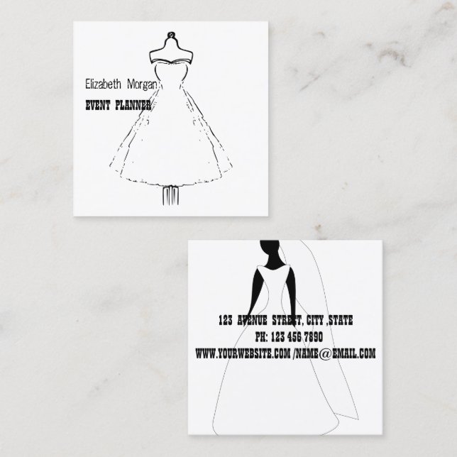 Cuadrada Elegante tarjeta de visita blanca (Anverso / Reverso)