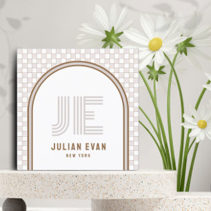 Cuadrada Elegante tarjeta de visita Retro Beige Monograma