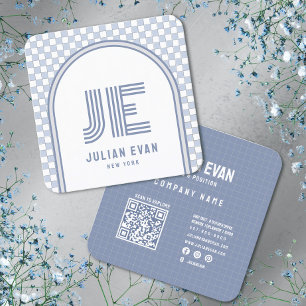 Cuadrada Elegante tarjeta de visita Retro Dusty Blue Monogr