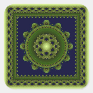 Cuadrada Elegante y brillante pegatina fractal de mandala c