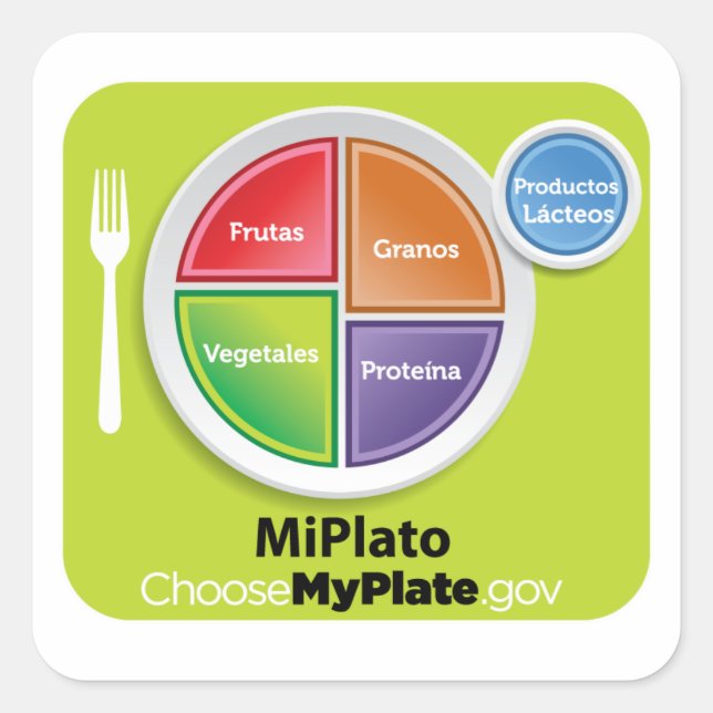 Cuadrada Elegir Pegatina de MyPlate en español - MiPlatón (Anverso)