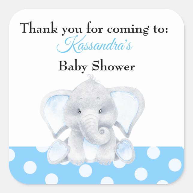 Cuadrada Elephant Baby Boy Gracias Pegatina De Baby Shower (Anverso)