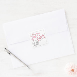 Cuadrada Elephant Hearts Baby Shower Square Pegatina