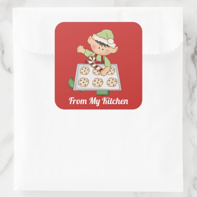 Cuadrada Elf navidades de mi pegatina de cocina (Bolso)