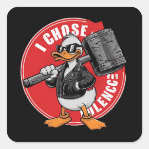 Cuadrada Elijo Pegatina de pato gracioso de la violencia