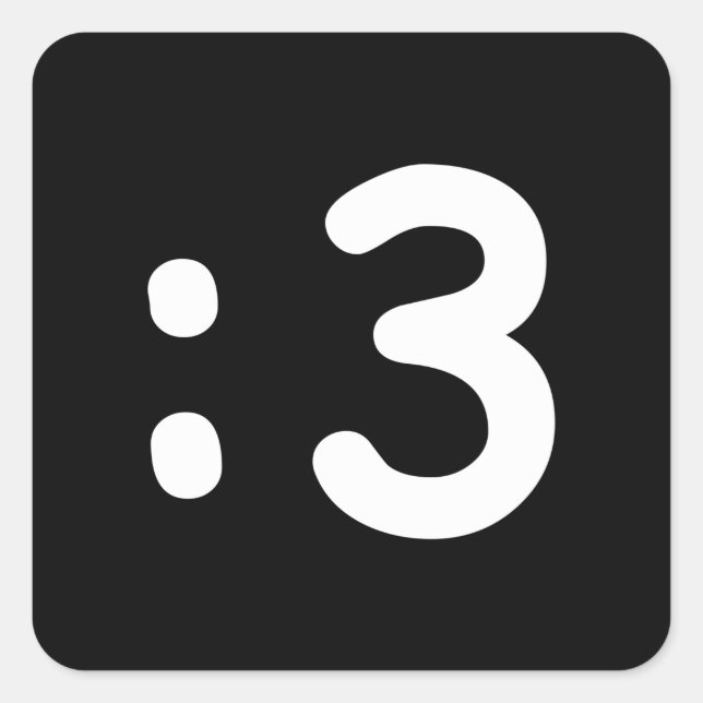 Cuadrada Emoticon de cara de gato :3 Pegatina cuadrado (Anverso)