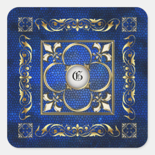 Cuadrada Emperador Pegatina Monograma de Blue Square