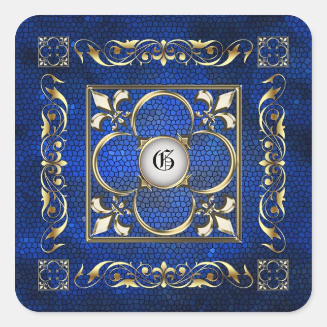 Cuadrada Emperador Pegatina Monograma de Blue Square (Anverso)