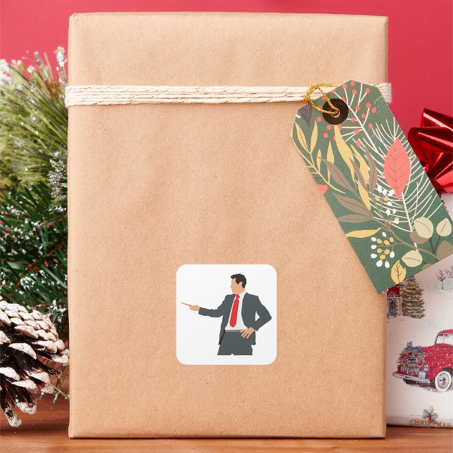 Cuadrada Empresario Con Puntero En Un Pegatina Cuadrado (Subido por el creador)