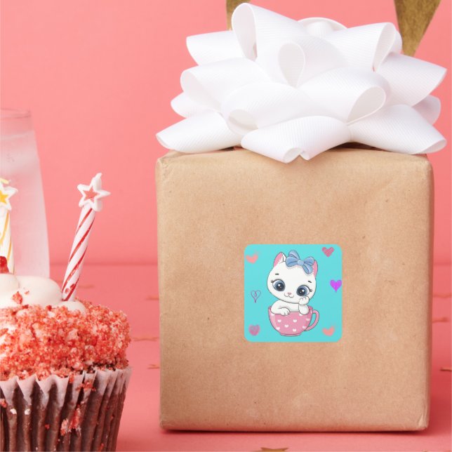 Cuadrada Encantador Pegatina de Gatos: ¡Perfecto para los a (Fiesta)