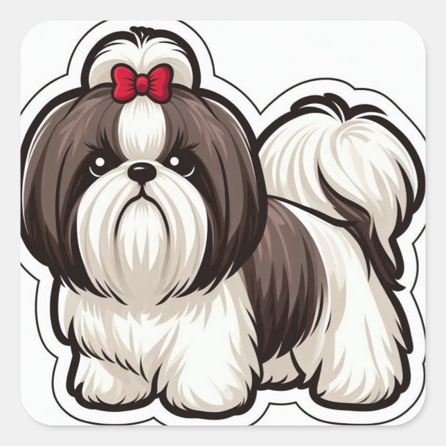 Cuadrada Encantador Pegatina Shih Tzu (Anverso)
