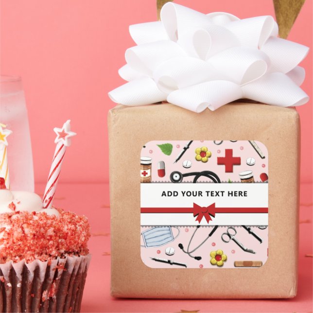 Cuadrada Enfermera o Médica Pegatina de plaza personalizada (Fiesta)