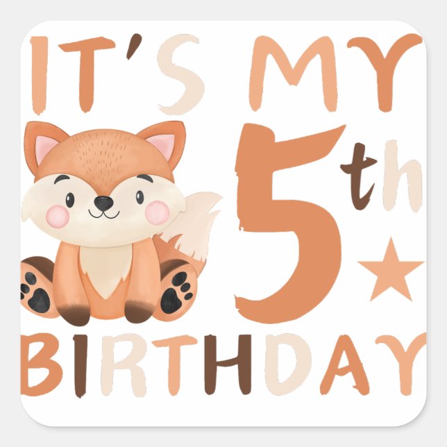Cuadrada Es mi Pegatina de 5 años (Anverso)