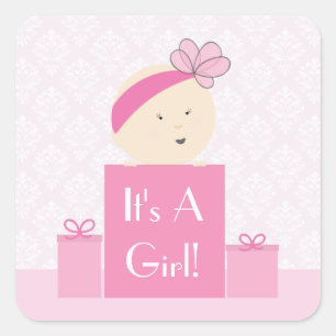 Cuadrada Es un Chica Pegatina de regalos rosas
