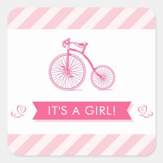 Cuadrada Es un Chica Pegatina rosado de Baby Shower