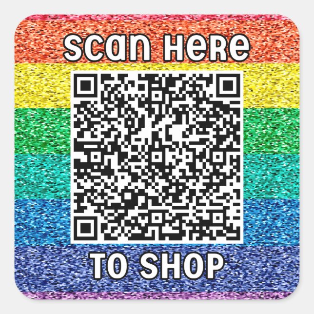 Cuadrada Escanear código QR arco iris Pegatina cuadrado clá (Anverso)