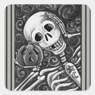 CUADRADA ESCUCHE SU PUMPKIN, PEGATINA DE HALLOWEEN SKELETON