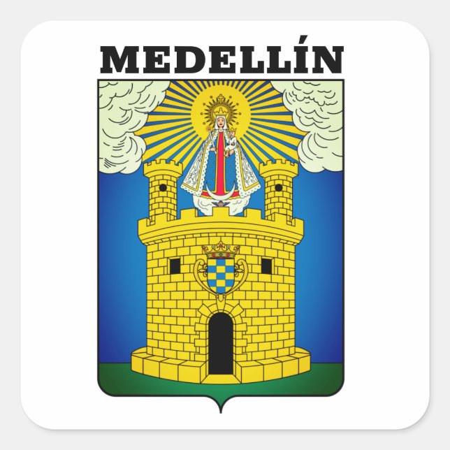 Cuadrada Escudo de Medellín, Pegatina de la Plaza de Colomb (Anverso)