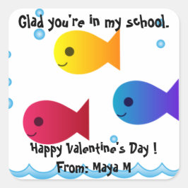 Cuadrada Escuela de Pescado Valentine Pegatina