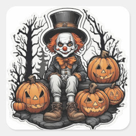 Cuadrada Espeluznante Pegatina de payasos de Halloween