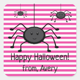 Cuadrada Espeluznantes rayas rosadas Pegatina de Halloween