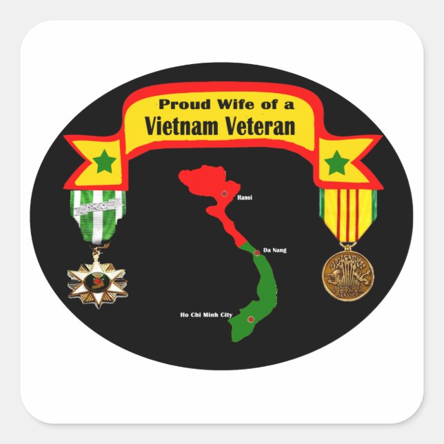 Cuadrada Esposa orgullosa de un veterano Pegatina vietnamit (Anverso)