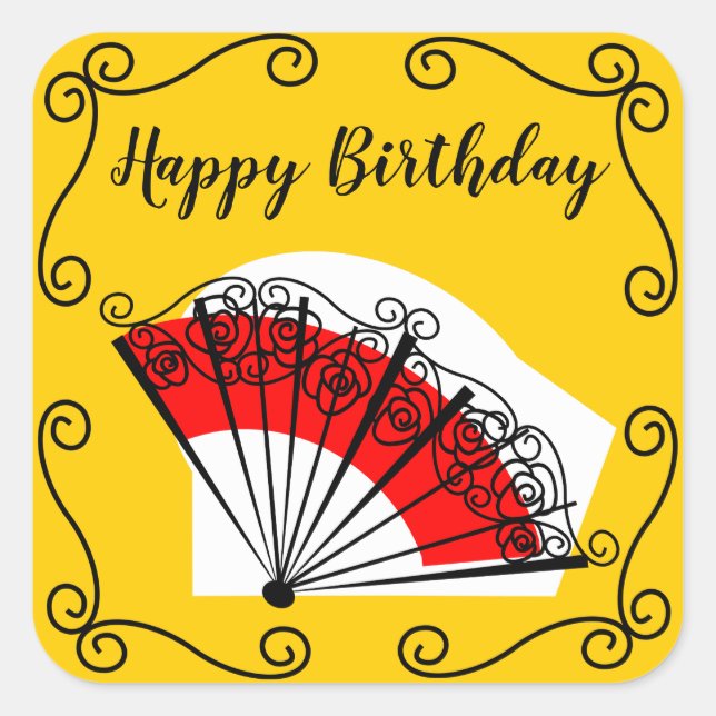 Cuadrada Esquinas de fans españolas pegatina de cumpleaños (Anverso)